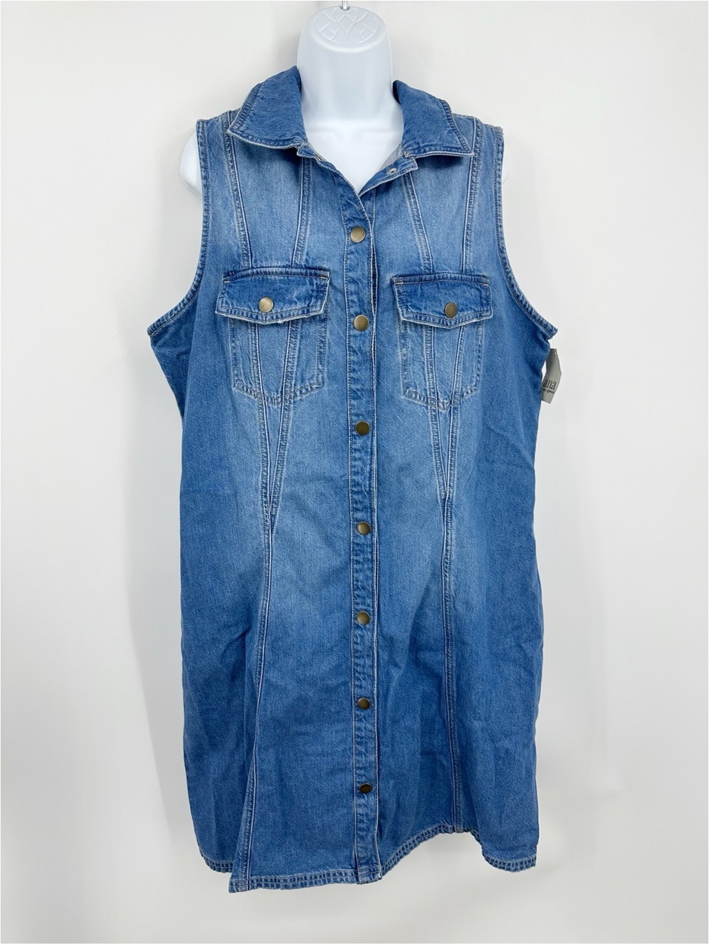 A New Approach Denim Mini Button Up Dress Size XL Boho Western
